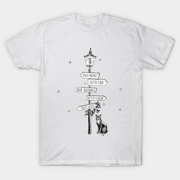 Witchy Crossroad Sign T-Shirt by Witchling Art